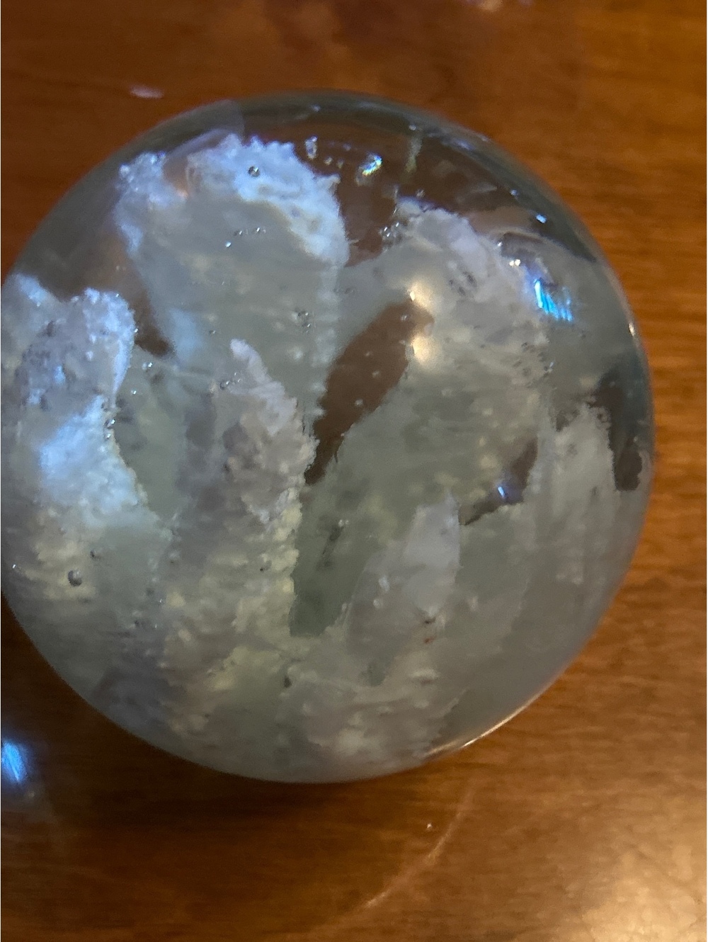 Vintage Glass Paperweight with White Swirl Design